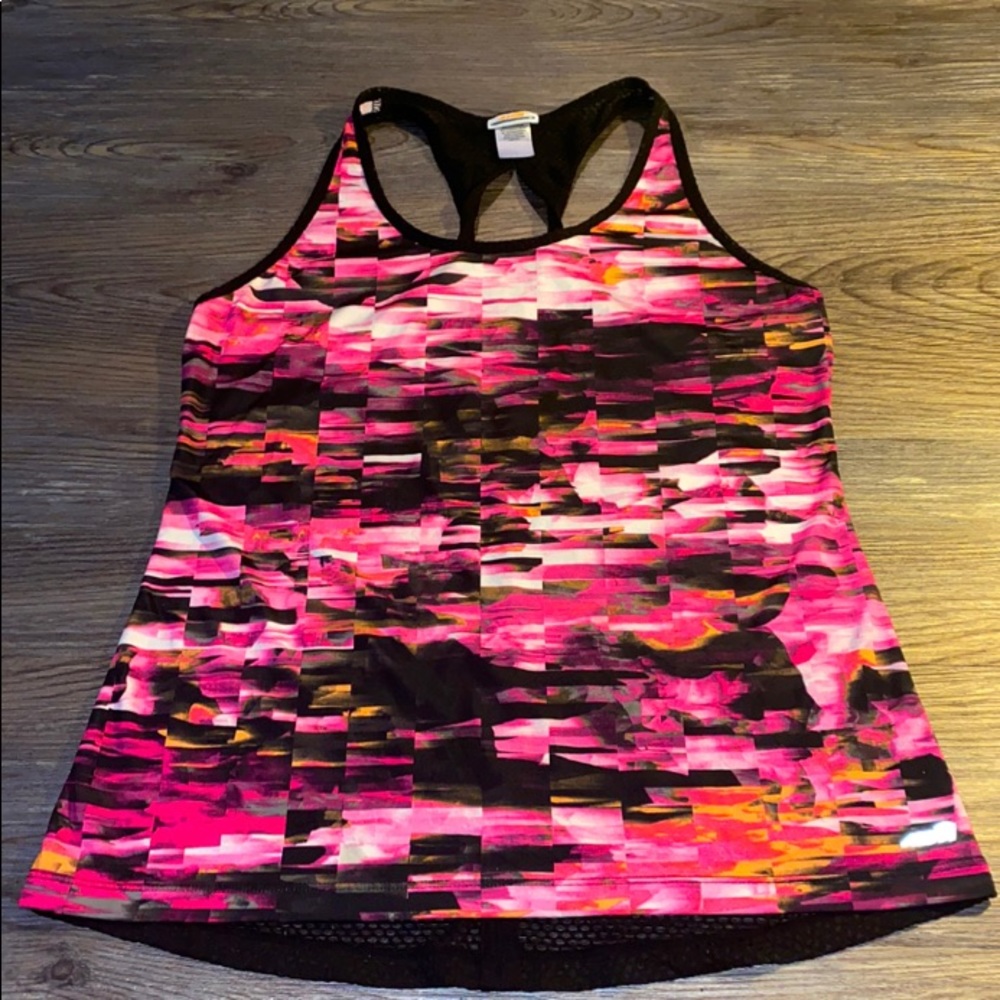 Multicolored pink & black workout tank top mesh